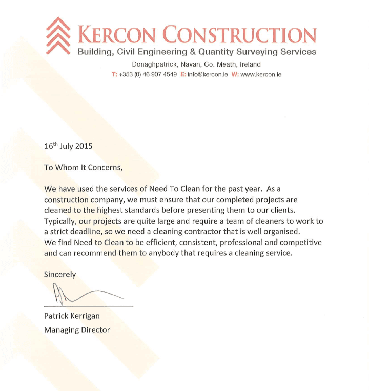 Recommendation letter from Kercon