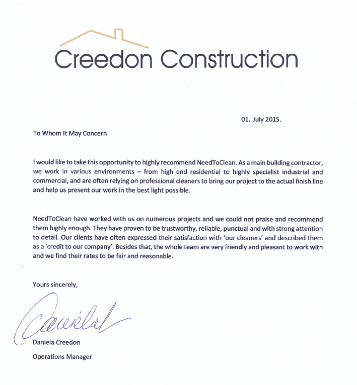 Recommendation letter from Creedon